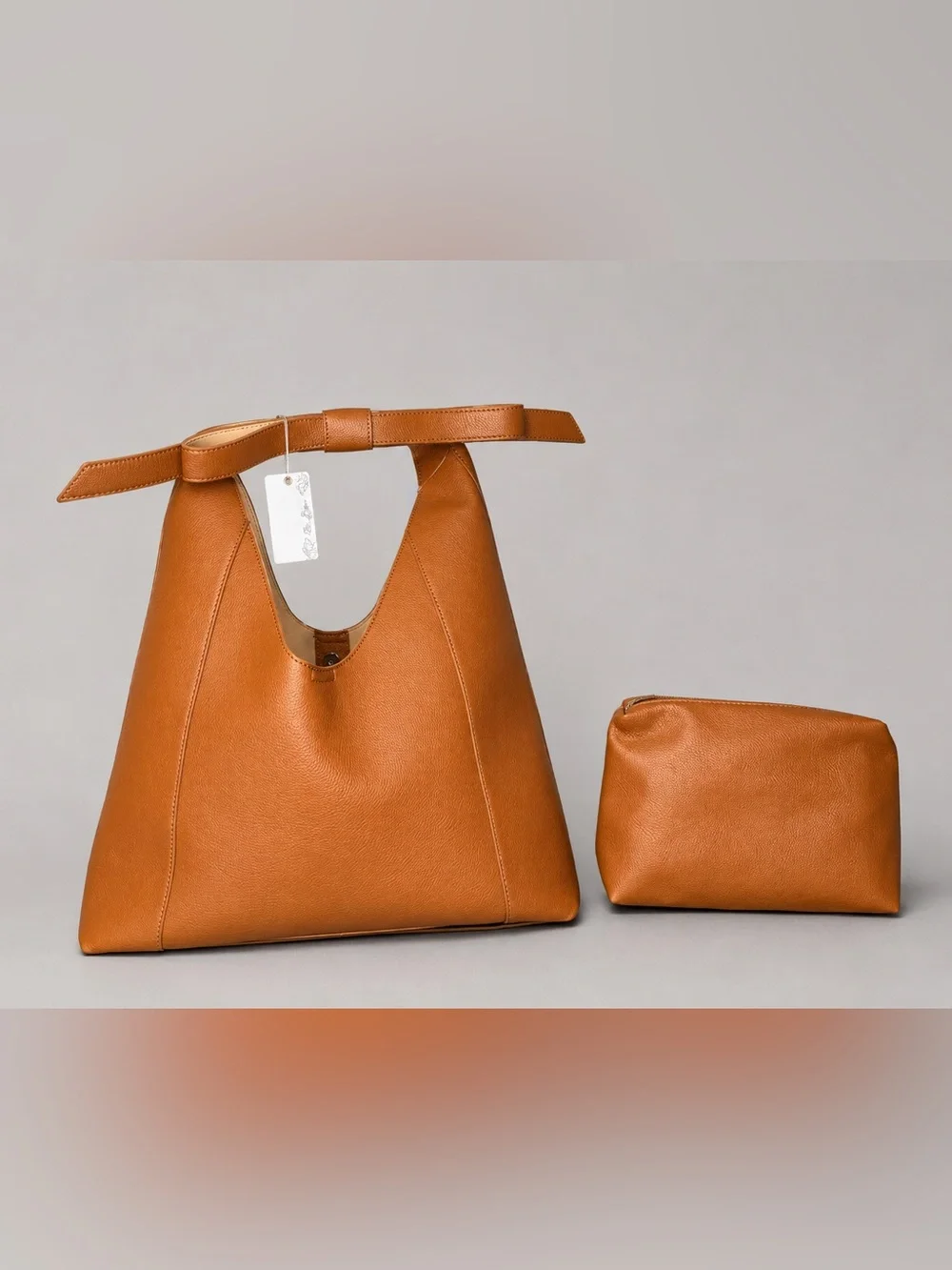 Zou Bijou Brown Pebbled Faux Leather Hobo Tote Bag w/ Zip Pouch NWT Purse